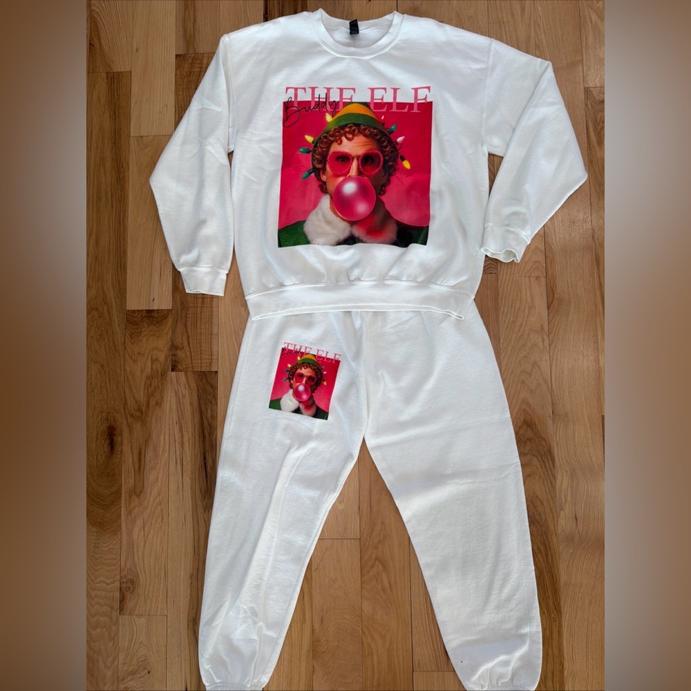 Gildan Heavy Blend White sweat set Buddy the Elf outfit large top med pant